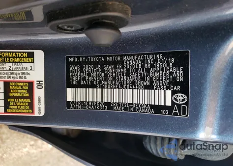 2018 Toyota Corolla L из США, поврежденный, VIN 2T1BURHE4JC044480